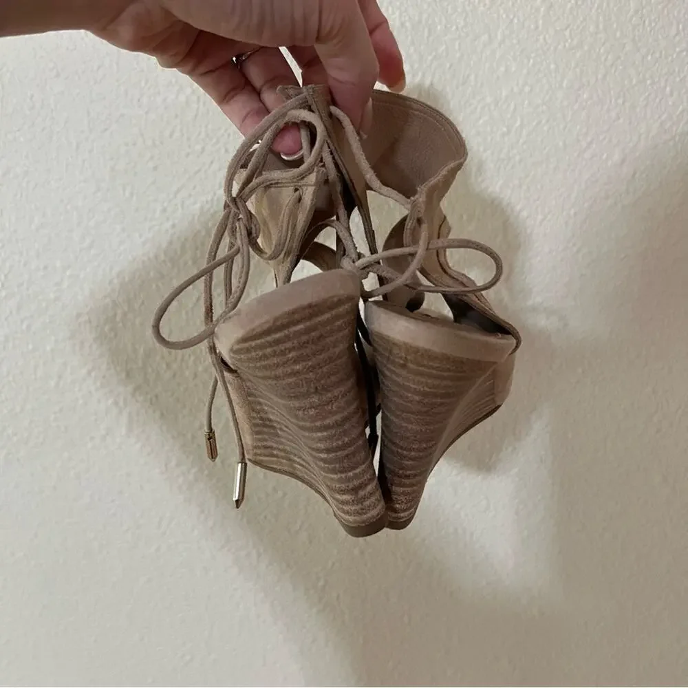 Aquazzura Firenze tan nude Sexy Thing Wedges 85 strappy heels  36.5